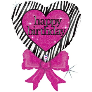 30" Birthday Zebra Heart Bow balloon