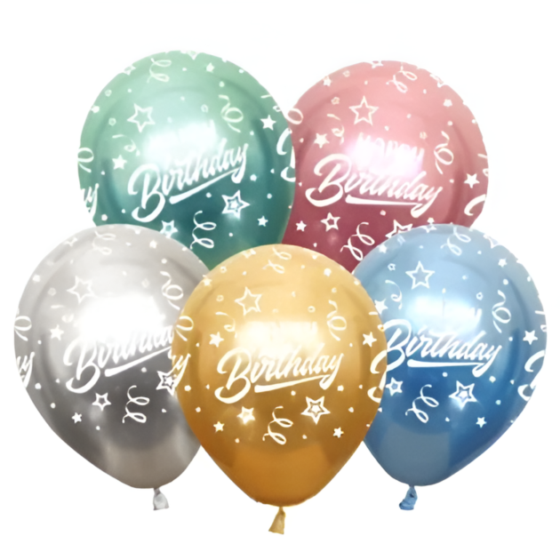 12" Happy Birthday Chrome Confetti Balloons