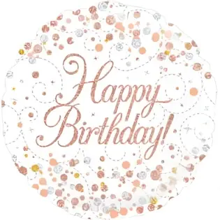 18 inch Sparkling Fizz Birthday White & Rose Gold Holographic balloon
