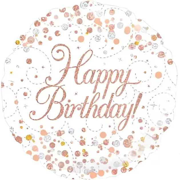 18 inch Sparkling Fizz Birthday White & Rose Gold Holographic balloon