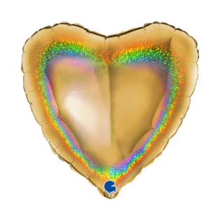 18 inch Heart Glitter Holographic Gold Foil Balloons