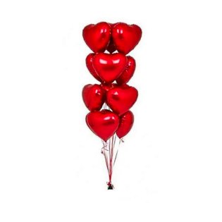RED Heart Shape Foil Balloon Bouquet-12 pcs.