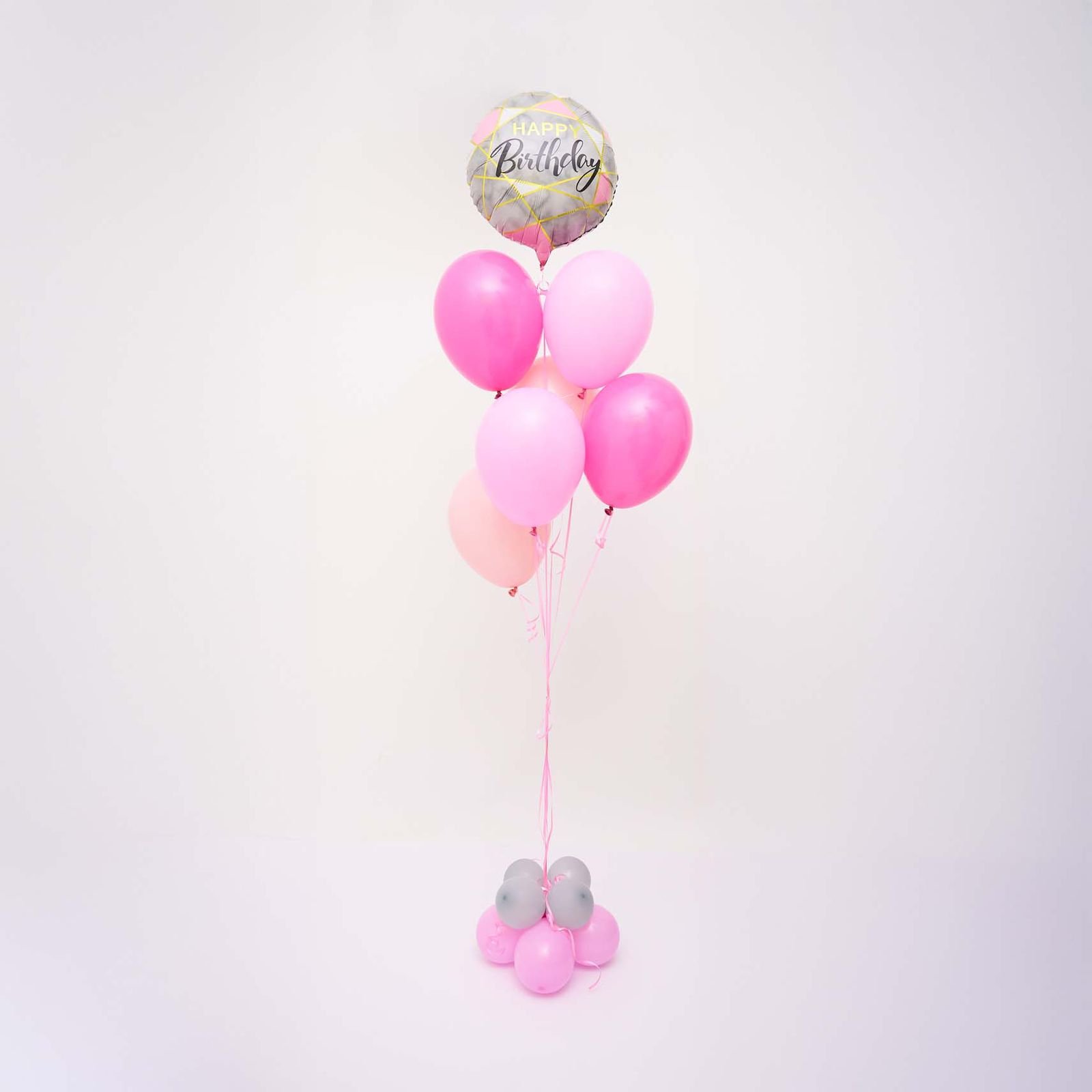 Happy Birthday Marble and Pink Helium balloon Bouquet