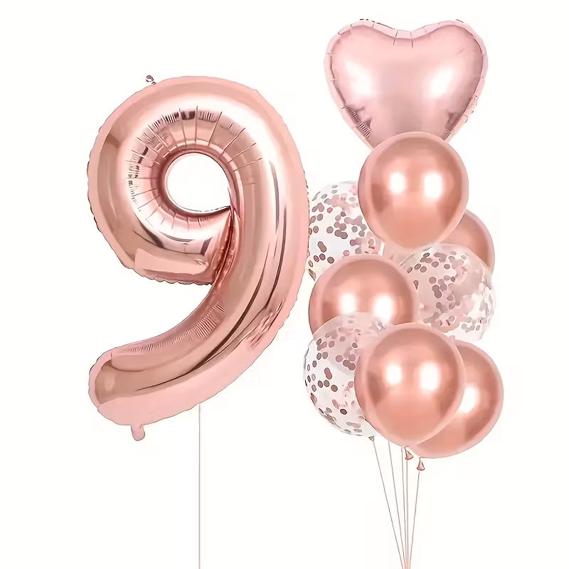 Rose Gold Number & Confetti Helium Balloons Abu Dhabi محل بالون في ابوظبي - بالونات أرقام روز جولد