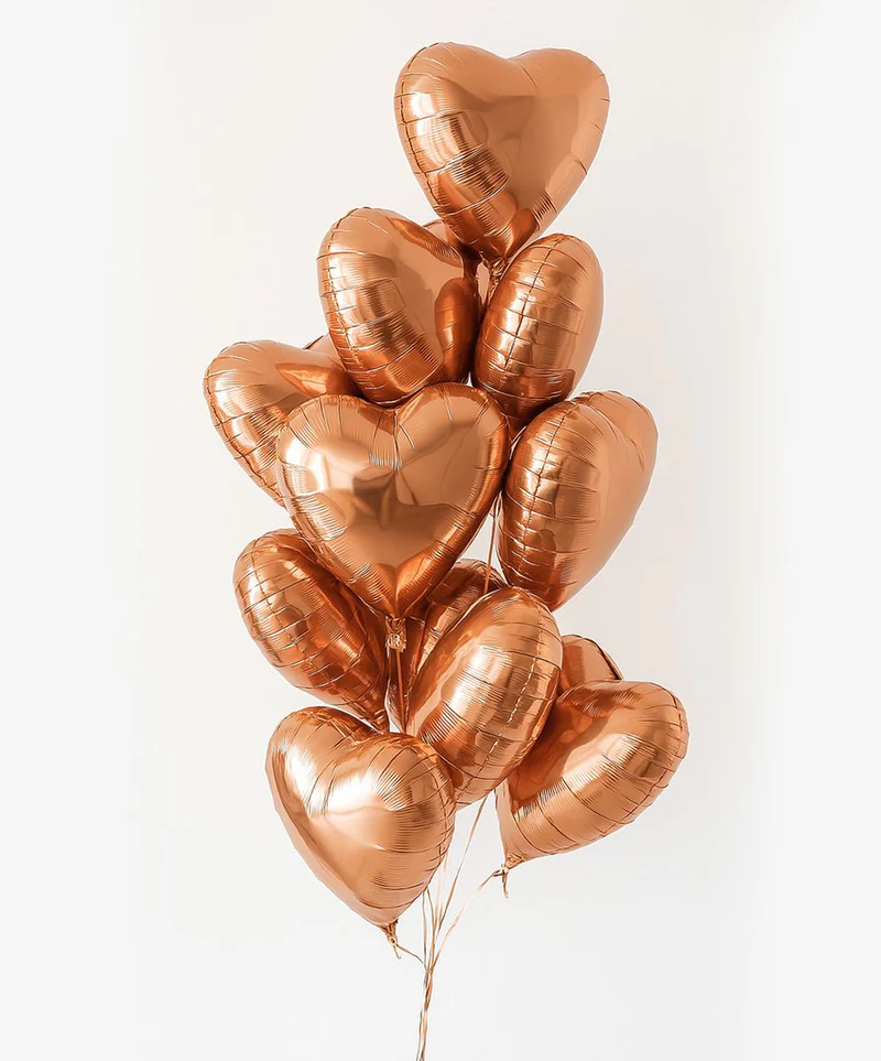 Rose Gold Heart Balloon Helium Bouquet Abu Dhabi - محل بالون ابوظبي - باقة بالونات قلب روز جولد