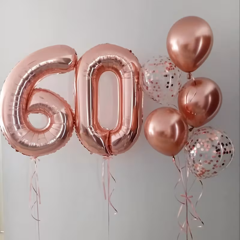 Rose Gold Number, Confetti & Chrome Balloons Abu Dhabi - بالون أرقام روز جولد وكروم - محل بالون ابوظبي