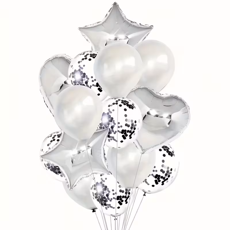 Silver Confetti Heart Star Balloons Abu Dhabi - بالونات فضي قلوب ونجوم - محل بالون ابوظبي