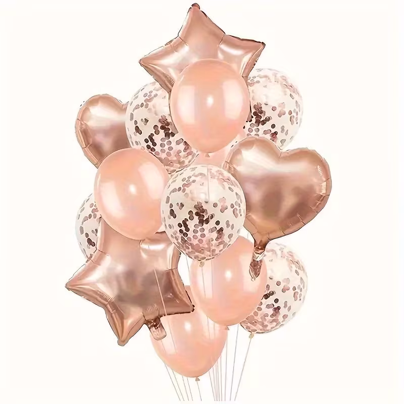 Rose Gold Confetti Heart Star Balloons Abu Dhabi - بالونات روز جولد قلوب ونجوم - محل بالون ابوظبي