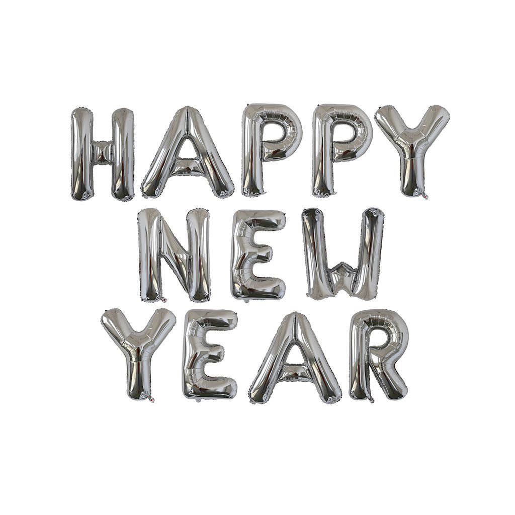 Happy New Year Silver Balloon Banner Abu Dhabi - بالونات هابي نيو يير فضية - محل بالون ابوظبي