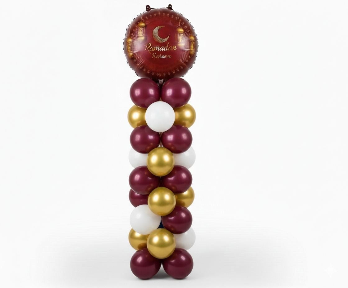 ستاند بالونات رمضان ذهبي فخم - زينة رمضان محل بالون ابوظبي بالونوا