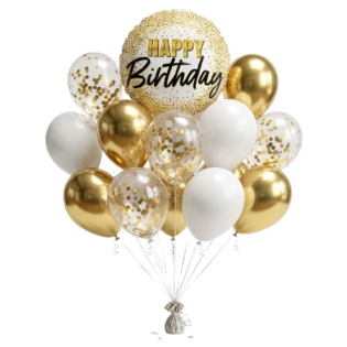 Happy birthday Chrome Gold Balloon confetti