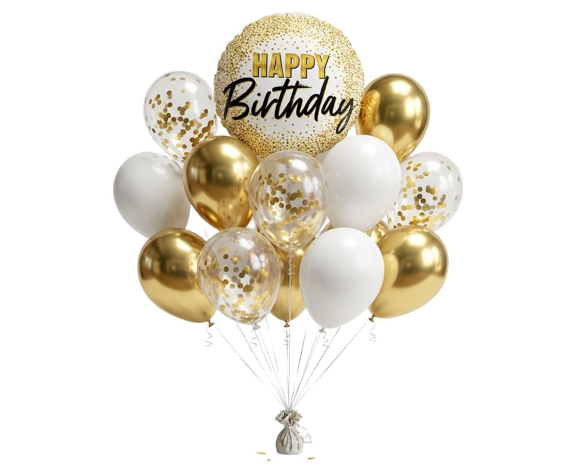 Happy birthday Chrome Gold Balloon confetti