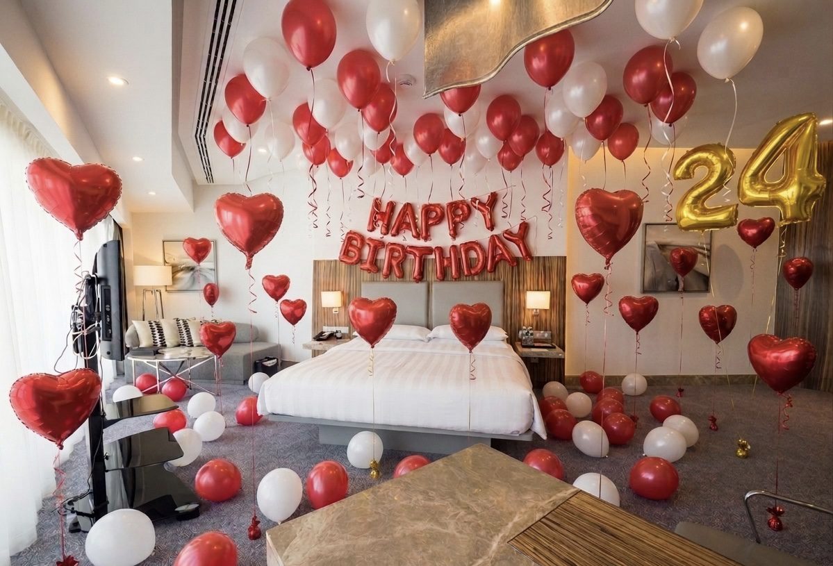 Red Birthday Balloon Room Setup