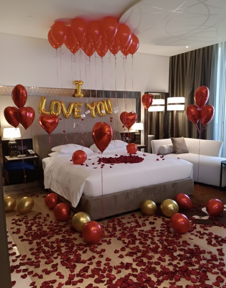 Red i love you balloon setup