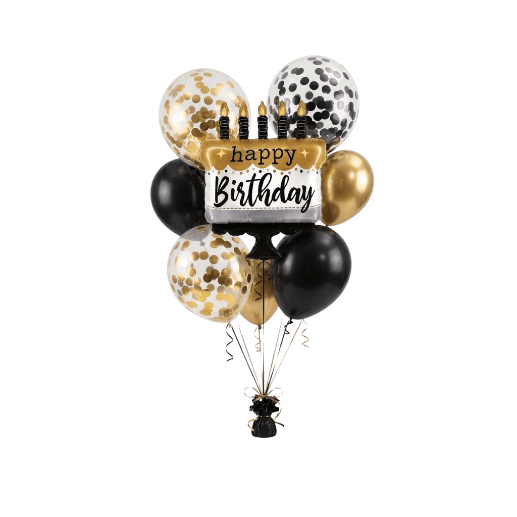 Black & Gold Happy Birthday Cake Foil Helium Balloon