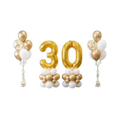 Gold Number Balloon with Helium Balloon Bouquet