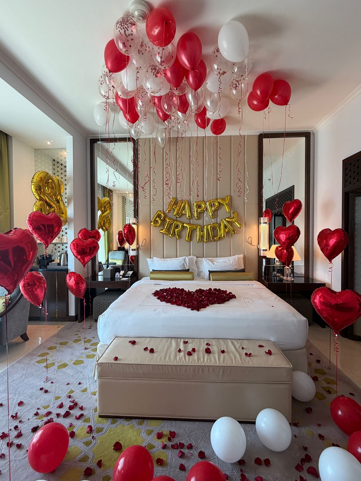 Luxury Red Gold Hotel Room Setup