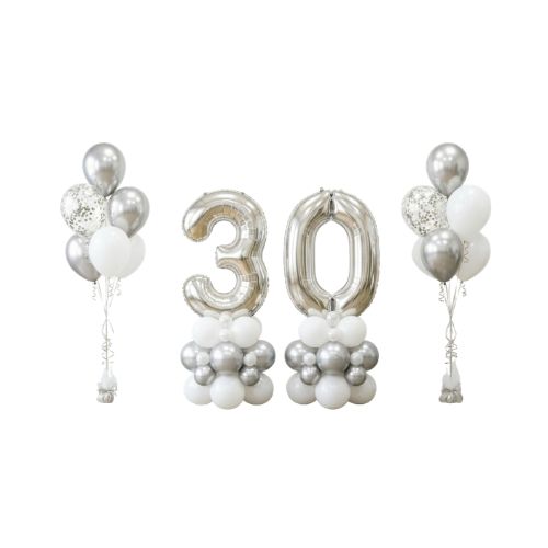 Silver Number Balloon with Helium Balloon Bouquet