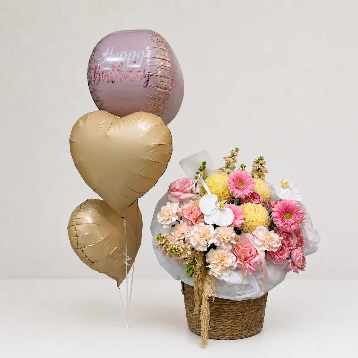 Birthday Flower Basket with Balloons