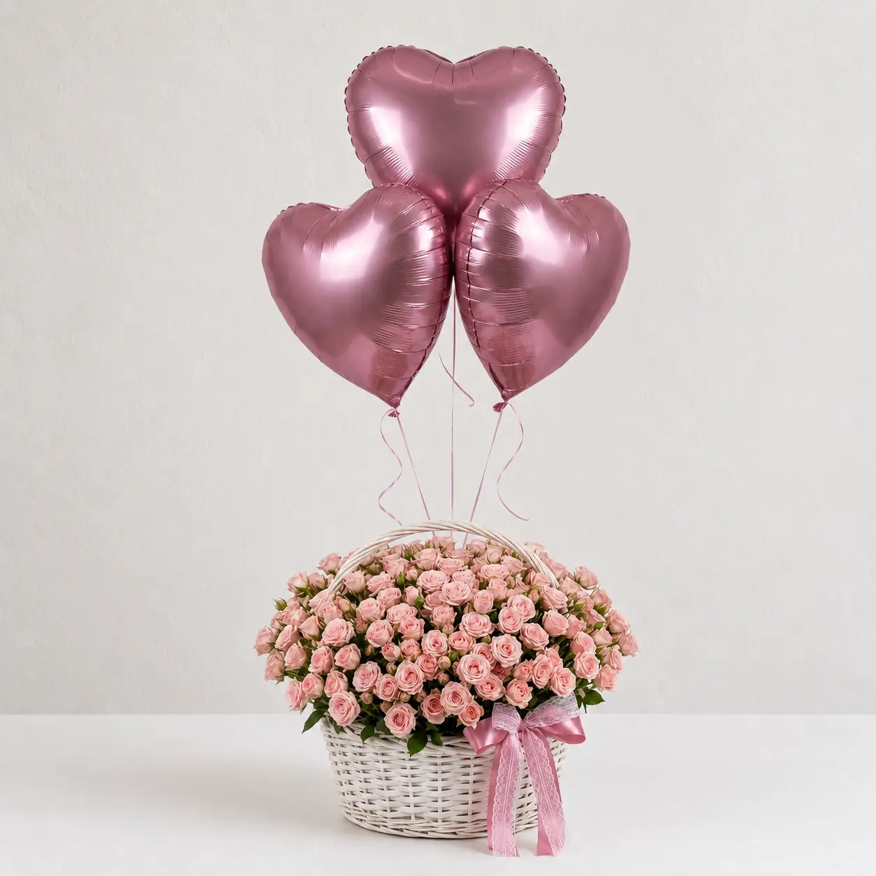 Pink Flower Basket with Balloons